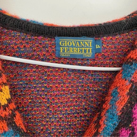 *SOLD* Giovanni Ferretti Vintage Vibrant Geometric Women's Cardigan Wool Size L - Picture 3 of 13